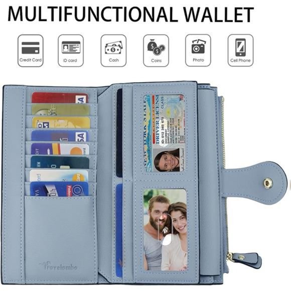 Womens RFID Blocking Large Capacity Luxury Waxed Genuine Leather Clutch Wallet - Picture 5 of 6